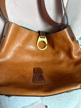 Dooney & Bourke Cognac Leather Shoulder Tote with Gold Ring